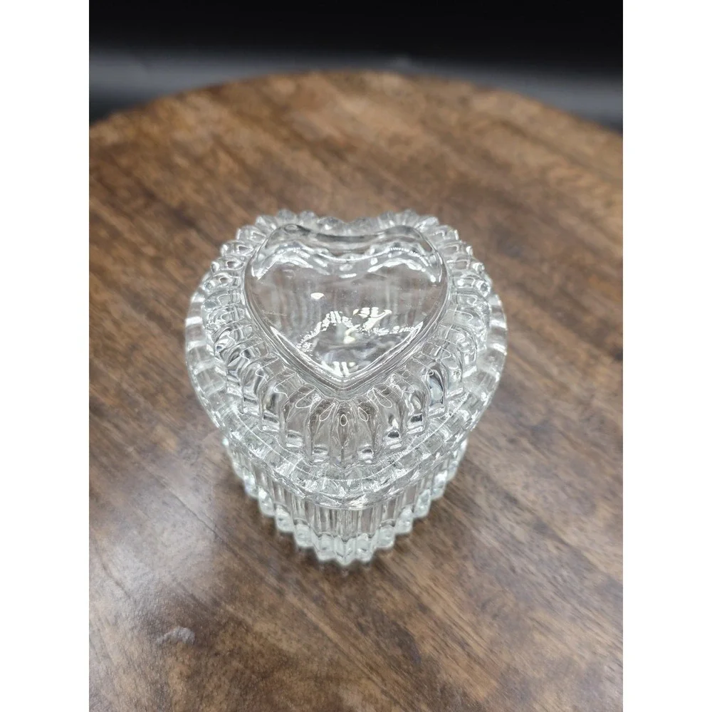 Vintage Homco Heart-Shaped Clear Glass Ring Trinket Box